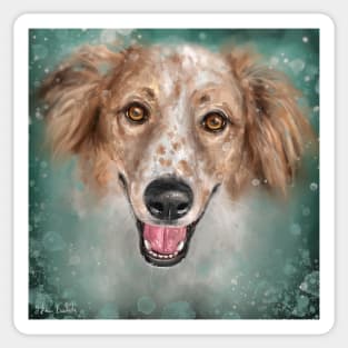 Contemporary Painting of an English Setter with Brown Freckles Smiling Sticker